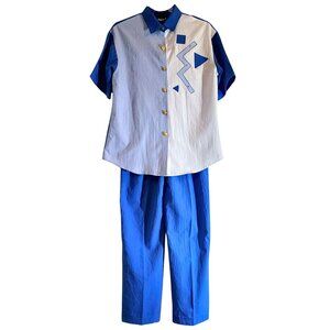 Vintage Tracksuit 80s 90s Abstract Block Print Funky Retro Shirt and Pant Size S